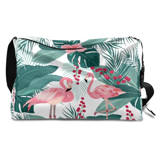 Blumen Tropische Flamingo Leder Duffle Bag für Mann Frau Jungen Mädchen, Tropische Wochenende Übernachtung Sport Turnbeutel Reisetasche Single Shoulder Crossbody Handtasche, farbe, 18.5L, von TropicalLife