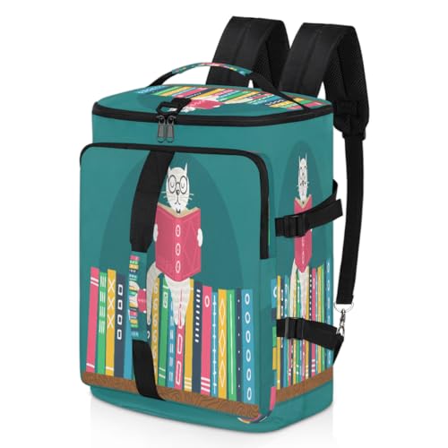 Bücherregal Katze Sport Duffel Rucksack für Männer Frauen, lustige Katze Wochenendtasche mit Schuhfach Tote Übernachtungstasche 47,5L für Sport Gym Reisen, farbe, 47.5L, Taschen-Organizer von TropicalLife