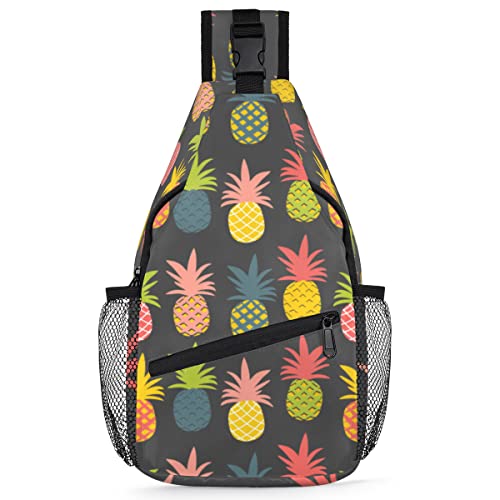 Bunte Ananas-Schultertasche für Herren und Damen, tropische Ananas, Umhängetasche für Reisen, Wandern, lässiger Tagesrucksack, Rucksack, multi, 35,6 cm, Sling Rucksack von TropicalLife