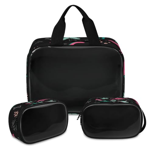 Bunte Dinosaurier-Make-up-Tasche für Damen und Herren, niedliche Dinosaurier, durchscheinend, Kosmetiktasche, Waschbeutel, Duschtasche, 3 Stück, Reise-Kulturartikel, Kosmetik-Organizer, farbe, XL, von TropicalLife