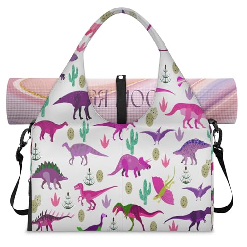 Bunte Dinosaurier-Sporttasche für Damen und Herren, Wochenendtasche mit Schuhfach, Schultertasche, Gepäcktasche für Yoga, Fitnessstudio, Reisen, farbe, L, Taschen-Organizer von TropicalLife