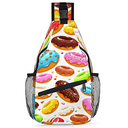 Bunte Donuts-Schultertasche für Herren und Damen, niedliche Donuts, Umhängetasche für Reisen, Wandern, lässiger Tagesrucksack, Rucksack, multi, 35,6 cm, Sling Rucksack von TropicalLife