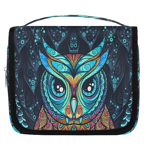 Bunte ethnische Eule Reise Kulturbeutel für Frauen Männer Eule Vogel Waschbeutel Tasche hängen Toilettenartikel Kosmetik Make-up Organizer, farbe, 4.7 L, Taschen-Organizer von TropicalLife