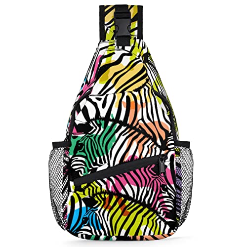 Bunter Schulter-Rucksack mit Zebramuster, für Herren und Damen, Zebra-Design, Umhängetasche für Reisen, Wandern, lässiger Tagesrucksack, Rucksack, multi, 35,6 cm, Sling Rucksack von TropicalLife