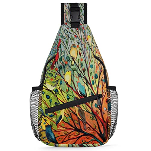 Bunter Vogelzweig-Rucksack für Herren und Damen, Vogel, Umhängetasche für Reisen, Wandern, lässiger Tagesrucksack, Rucksack, multi, 35,6 cm, Sling Rucksack von TropicalLife