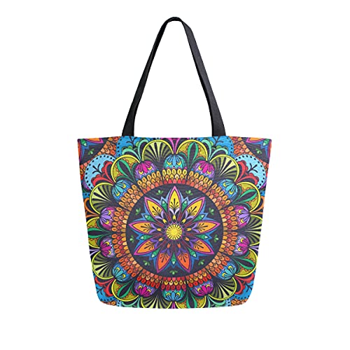 COZYhome Canvas Handtasche Indische Floral Mandala Tote Taschen Groß Wiederverwendbar Einkaufen Lebensmittel Tasche Schultertasche Geldbörse für Frauen Arbeit Schule von TropicalLife