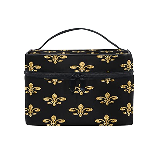 COZYhome Kosmetiktasche Organizer Tasche Golden Fleur-de-Lis Muster Make-up-Tasche Reise Reißverschluss Kosmetiktasche mit Griff Make-up Aufbewahrungstasche für Mädchen Frauen von TropicalLife