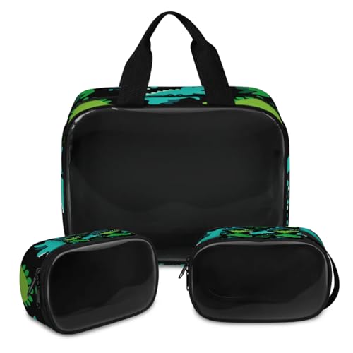 Caroon Dinosaurier-Make-up-Tasche für Damen und Herren, lustiger Dinosaurier, durchscheinend, Kosmetiktasche, Waschbeutel, Duschtasche, 3 Stück, Reise-Kulturartikel, Toilettenartikel, von TropicalLife
