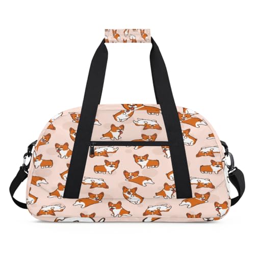 Cartoon Corgis Dog Sports Duffel Bag for Women Men, Animal Dog 24L Weekend Overnight Bag Tote Holdall Travel Gym Bag for Kids Girls Boys, farbe, (24L) UK, Taschen-Organizer von TropicalLife