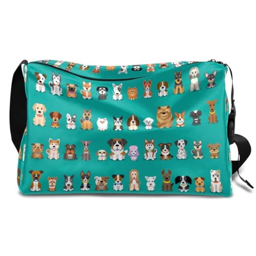 Cartoon Hunde Leder Duffle Bag für Mann Frau Jungen Mädchen Hunde Hund Wochenende Übernachtung Sport Turnbeutel Reisetasche Single Shoulder Crossbody Handtasche, farbe, 18.5L, Taschen-Organizer von TropicalLife