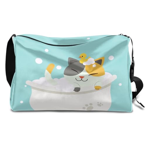 Cartoon Katze Leder Duffle Bag für Mann Frau Jungen Mädchen, Lustige Katze Wochenende Übernachtung Sport Turnbeutel Reisetasche Single Shoulder Crossbody Handtasche, farbe, 18.5L, Taschen-Organizer von TropicalLife