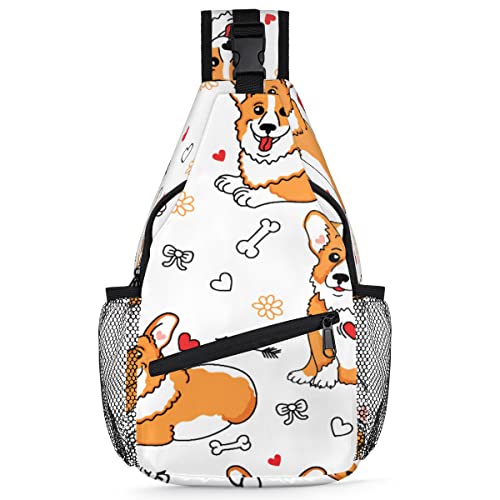 Corgi Hunde-Rucksack für Herren und Damen, niedlicher Hund, Umhängetasche, Brusttasche für Reisen, Wandern, lässiger Tagesrucksack, Rucksack, multi, 35,6 cm, Sling Rucksack von TropicalLife