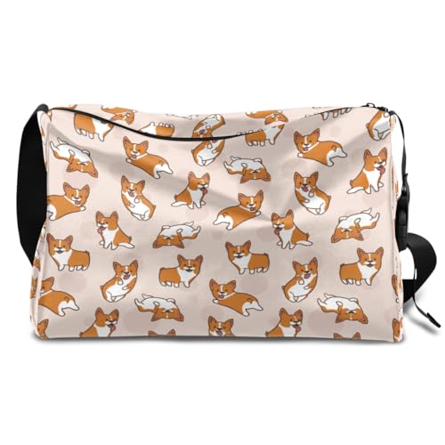 Corgis Dog Cartoon Leder Duffle Bag für Mann Frau Jungen Mädchen Hund Wochenende Übernachtung Sport Turnbeutel Reisetasche Single Shoulder Crossbody Handtasche, farbe, 18.5L, Taschen-Organizer von TropicalLife