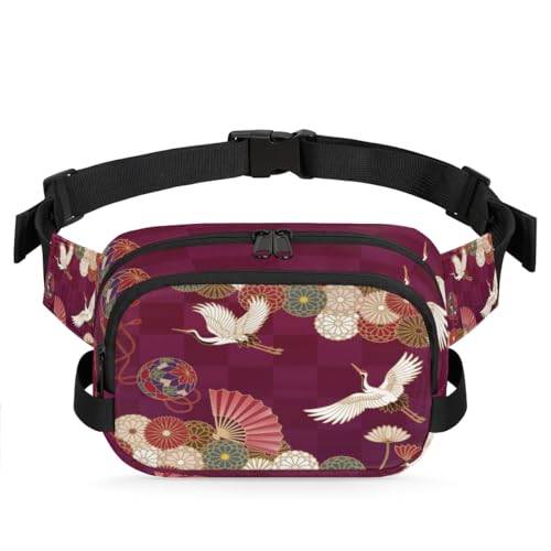 Cranes Japanische Bauchtasche für Damen, Herren, Mädchen, Jungen, Kinder, japanische Blume, Bauchtasche, Laufen, Sport, Wandern, Geldbörse, Gürteltasche, farbe, XL, Taschen-Organizer von TropicalLife