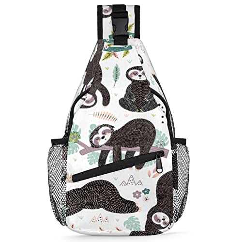 Cutes Schlaf-Faultier-Rucksack für Herren und Damen, Cartoon-Faultier, Umhängetasche, Brusttasche für Reisen, Wandern, lässiger Tagesrucksack, Rucksack, multi, 35,6 cm, Sling Rucksack von TropicalLife