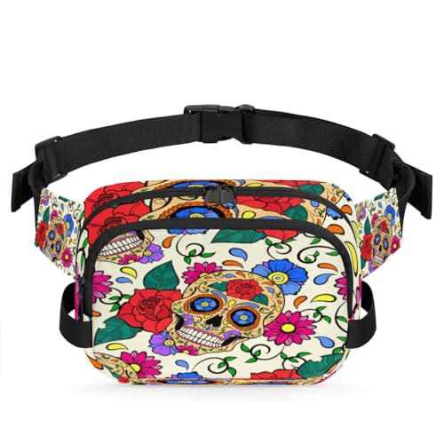 Day of the Dead Bauchtasche für Damen, Herren, Mädchen, Jungen, Kinder, Zuckerschädel, Blume, Bauchtasche, Laufen, Sport, Wandern, Geldbörse, Gürteltasche, farbe, XL, Taschen-Organizer von TropicalLife