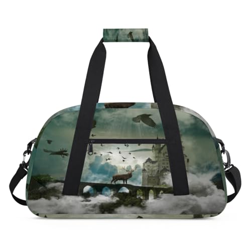 Deer Magic Castle Sporttasche für Damen und Herren, Hirsch, 24 l, Wochenend-Übernachtungstasche, Tragetasche, Reisetasche, Turnbeutel für Kinder, Mädchen, Jungen, farbe, (24L) UK, Taschen-Organizer von TropicalLife