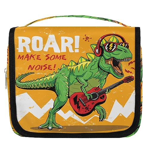 Dinosaurier-Gitarren-Reise-Kulturbeutel für Damen und Herren, Rock-Dinosaurier-Waschbeutel, Tasche, hängende Toilettenartikel, Kosmetik, Make-up-Organizer, farbe, 4.7 L, Taschen-Organizer von TropicalLife