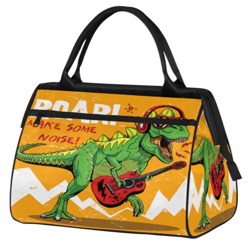 Dinosaurier-Gitarren-Reisetasche für Damen und Herren, 24 l, Rock-Dinosaurier-Wochenendtasche, Sporttasche, Fitnessstudio, Reisen, Übernachtung, Wochenendtasche, farbe, (24L) UK, Taschen-Organizer von TropicalLife