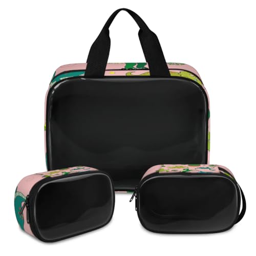Dinosaurier-Kawaii-Make-up-Tasche für Damen und Herren, niedlicher Dinosaurier, durchscheinend, Kosmetiktasche, Waschbeutel, Duschtasche, 3 Stück, Reise-Kulturartikel, Toilettenartikel, von TropicalLife