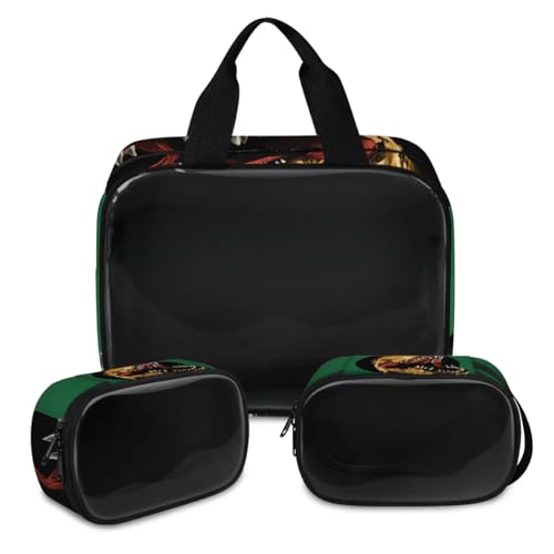 Dinosaurier-Make-up-Tasche für Damen und Herren, Tier-Dino, durchscheinend, Kosmetiktasche, Kulturbeutel, Duschtasche, 3 Stück, Reise-Kulturartikel, Kosmetik-Organizer, farbe, XL, Kosmetiktasche von TropicalLife