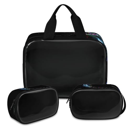 Dinosaurier-Make-up-Tasche für Damen und Herren, Tierwelt, durchscheinend, Kosmetiktasche, Kulturbeutel, Duschtasche, 3 Stück, Reise-Kulturartikel, Kosmetik-Organizer, farbe, XL, Kosmetiktasche von TropicalLife