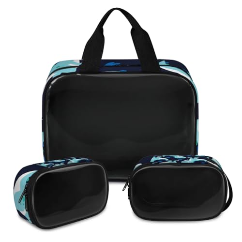 Dinosaurier-Make-up-Tasche für Damen und Herren, blauer Dinosaurier, durchscheinend, Kosmetiktasche, Waschbeutel, Duschtasche, Reise-Kulturbeutel, Toilettenartikel, Kosmetik-Organizer, farbe, XL, von TropicalLife