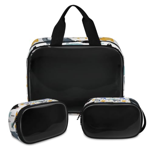 Dinosaurier-Make-up-Tasche für Damen und Herren, bunt, niedlicher Dinosaurier, durchscheinend, Kosmetiktasche, Kulturbeutel, 3 Stück, Reise-Kulturartikel, Kosmetik-Organizer, farbe, XL, Kosmetiktasche von TropicalLife