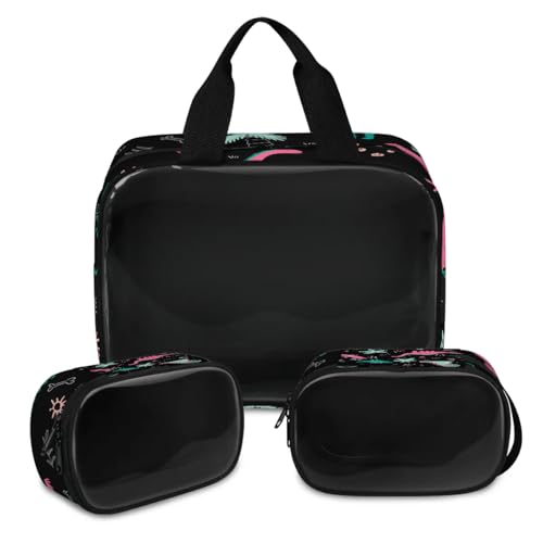 Dinosaurier-Make-up-Tasche für Damen und Herren, lustiger Dinosaurier, durchscheinend, Kosmetiktasche, Kulturbeutel, 3 Stück, Reise-Kulturartikel, Kosmetik-Organizer, farbe, XL, Kosmetiktasche von TropicalLife