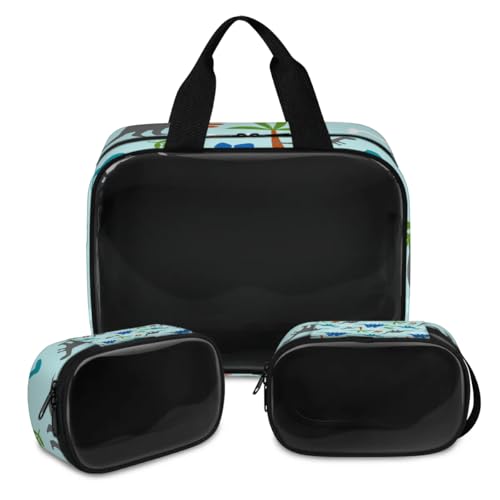 Dinosaurier-Make-up-Tasche für Damen und Herren, niedlicher Dino-Druck, durchscheinend, Kosmetiktasche, Waschbeutel, Duschtasche, 3 Stück, Reise-Kulturartikel, Kosmetik-Organizer, farbe, XL, von TropicalLife