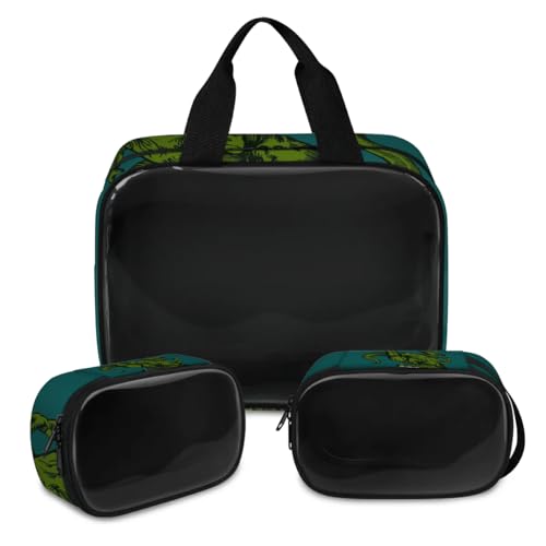 Dinosaurier-Make-up-Tasche für Damen und Herren, niedliches Tier, durchscheinend, Kosmetiktasche, Kulturbeutel, 3 Stück, Reise-Kulturartikel, Kosmetik-Organizer, farbe, XL, Kosmetiktasche von TropicalLife