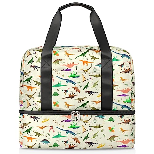 Dinosaurier Reisetasche 21L Dinosaurier Muster Wochenende Tasche Nass Getrennte Sporttasche Gym Reisetasche für Männer Frauen Weekender Tasche, multi, 21L, Reisetasche von TropicalLife