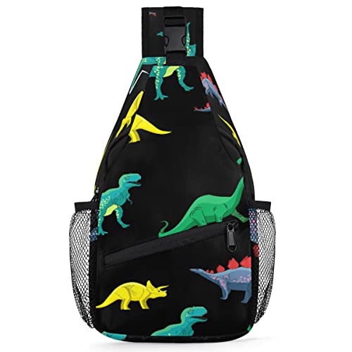 Dinosaurier-Rucksack für Herren und Damen, bunt, Dino-Umhängetasche, Brusttasche für Reisen, Wandern, lässiger Tagesrucksack, Rucksack, multi, 35,6 cm, Sling Rucksack von TropicalLife