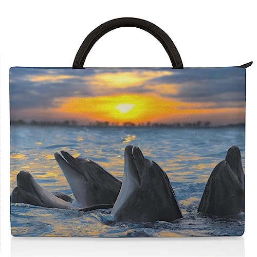 Dolphin Laptop Hülle für 13-17 Zoll Sonnenuntergang Delphin Hand Laptop Tasche Aktentasche Messenger Tragetasche, multi, 15-17 in von TropicalLife