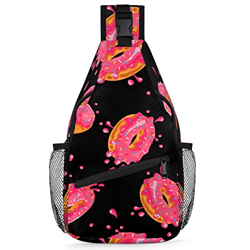 Donuts Sling Rucksack Herren Damen Bunte Donuts Crossbody Schultertasche Brusttasche für Reisen Wandern Freizeit Tagesrucksack Rucksack, multi, 35,6 cm, Sling Rucksack von TropicalLife