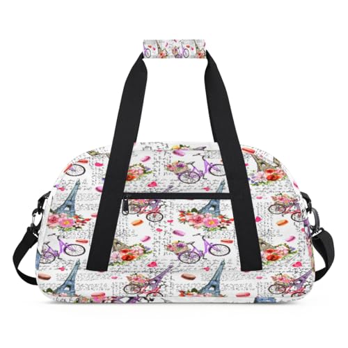 Eiffelturm Fahrrad Blume Sport Duffel Bag für Damen Herren, Eiffelturm 24L Wochenende Übernachtung Tasche Tote Holdall Reise Gym Bag für Kinder Mädchen Jungen, farbe, (24L) UK, Taschen-Organizer von TropicalLife