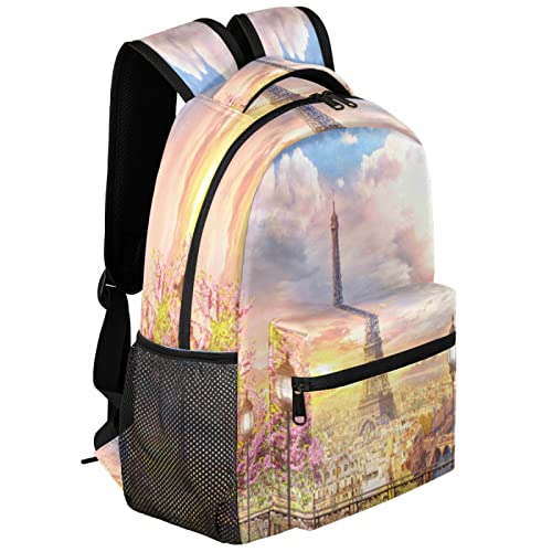 Eiffelturm Landschaft Rucksack Leicht Wasserdicht Rucksack Paris Muster Stilvoller Rucksack für Männer Frauen, multi, L von TropicalLife