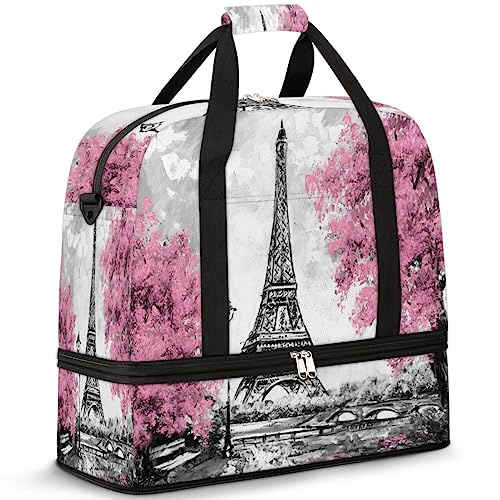 Eiffelturm-Reisetasche für Damen und Herren, Eiffelturm, Paris, 47 l, Wochenendtasche mit Trolley-Ärmel, Umhängetasche, nass getrennt für Sport, Fitnessstudio, Reisetasche, multi, 47L, Reisetasche von TropicalLife