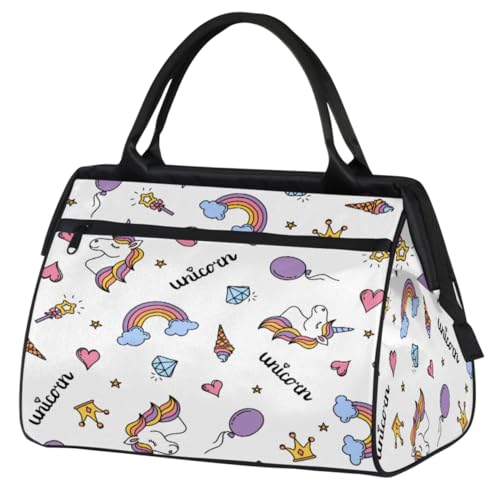 Einhorn Regenbogen Herz Niedliche Reisetasche für Damen Herren 24L Einhorn Wochenendtasche Sport Tote Gym Reise Übernachtung Weekender Tasche, farbe, (24L) UK, Taschen-Organizer von TropicalLife