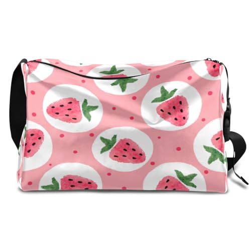 Erdbeermuster Leder Duffle Bag für Mann Frau Jungen Mädchen, Niedliche Erdbeere Wochenende Übernachtung Sport Gym Bag Reisetasche Single Shoulder Crossbody Handtasche, farbe, 18.5L, Taschen-Organizer von TropicalLife