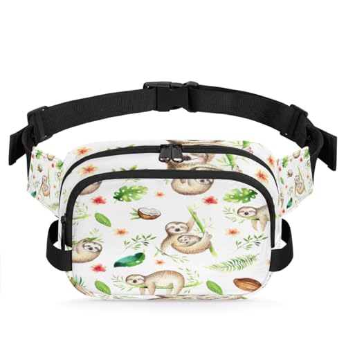 Faultier-Bauchtasche mit Kokosnussblättern, für Damen, Herren, Mädchen, Jungen, Kinder, Faultier-Gürteltasche, Laufen, Sport, Wandern, Geldbörsen, Gürteltasche, farbe, XL, Taschen-Organizer von TropicalLife