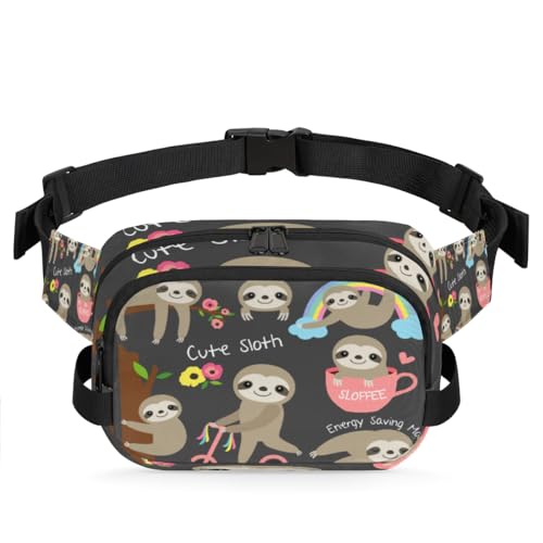 Faultier-Gürteltasche für Damen, Herren, Mädchen, Jungen, Kinder, Faultier-Cartoons, Bauchtasche, Laufen, Sport, Wandern, Geldbörse, Gürteltasche, farbe, XL, Taschen-Organizer von TropicalLife