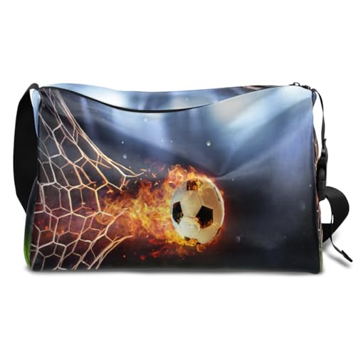 Fire Ball Leder Duffle Bag für Mann Frau Jungen Mädchen Fußball Ball Wochenende Übernachtung Sport Turnbeutel Reisetasche Single Shoulder Crossbody Handtasche, farbe, 18.5L, Taschen-Organizer von TropicalLife