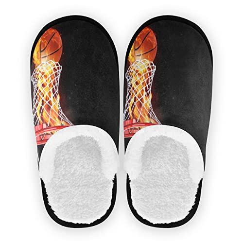 Flaming Basketball Court Damen Hausschuhe Herren Winter Slipper Bequem Fuzzy Größe M für Indoor Outdoor Reisen von TropicalLife