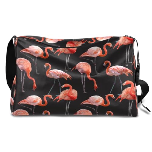 Flamingo Muster Leder Duffle Bag für Mann Frau Jungen Mädchen Flamingo Wochenende Übernachtung Sport Turnbeutel Reisetasche Single Shoulder Crossbody Handtasche, farbe, 18.5L, Taschen-Organizer von TropicalLife