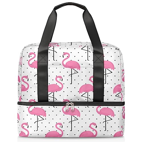 Flamingo Polka Dots Reisetasche für Männer Frauen 21L Flamingo Wochenendtasche nass getrennt Sport Tote Gym Reise Weekender Tasche, multi, 21L, Reisetasche von TropicalLife