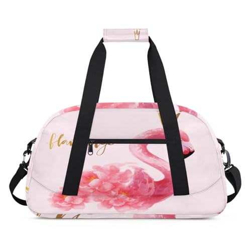 Flamingo Sporttasche für Damen und Herren, Flamingo-Blumen, 24 l, Wochenend-Übernachtungstasche, Tragetasche, Reisetasche, Turnbeutel für Kinder, Mädchen, Jungen, farbe, (24L) UK, Taschen-Organizer von TropicalLife