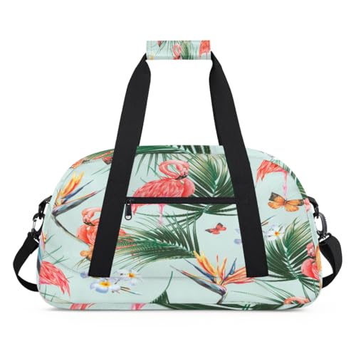 Flamingo Tropische Palme Blume Sport Duffel Bag für Damen Herren, Tropische 24L Wochenende Übernachtung Tasche Tote Holdall Reise Gym Bag für Kinder Mädchen Jungen, farbe, (24L) UK, Taschen-Organizer von TropicalLife