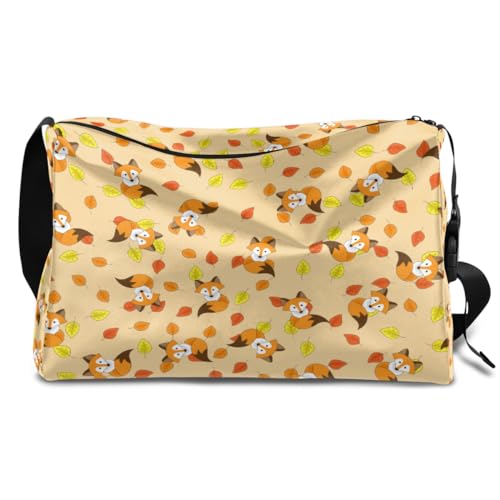 Fox Herbstblätter Leder Duffle Bag für Mann Frau Jungen Mädchen Fox Wochenende Übernachtung Sport Gym Bag Reisetasche Single Shoulder Crossbody Handtasche, farbe, 18.5L, Taschen-Organizer von TropicalLife