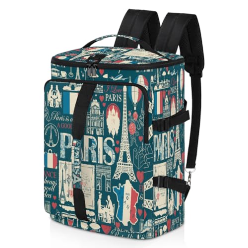 Frankreich Paris Thema Retro Sport Duffel Rucksack für Männer Frauen, Paris Wochenendtasche mit Schuhfach Tote Übernachtungstasche 47,5L für Sport Gym Reisen, farbe, 47.5L, Taschen-Organizer von TropicalLife